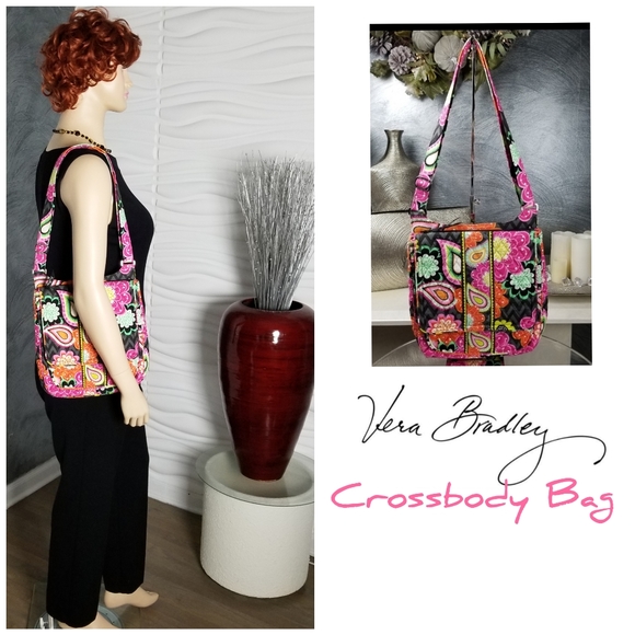 Vera Bradley Handbags - VERA BRADLEY CROSSOVER BAG PINK/ORANGE FLORAL